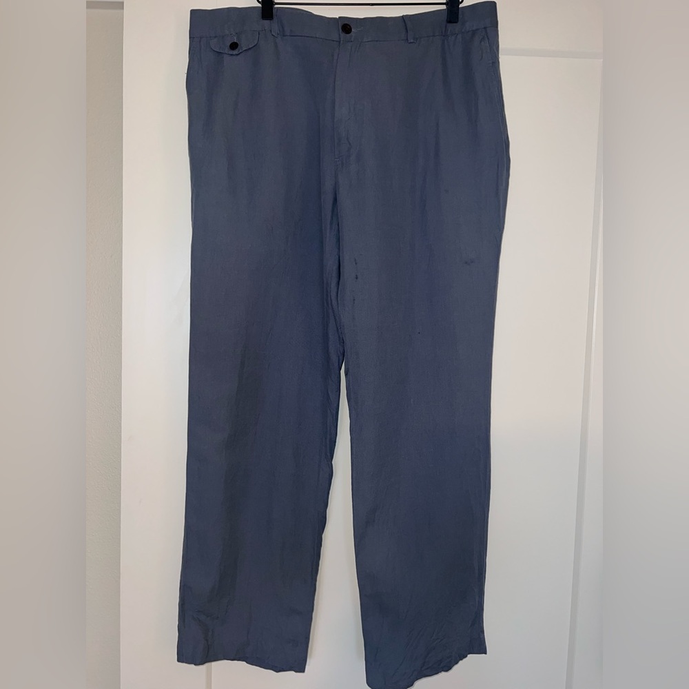 POLO RALPH LAUREN classic fit, flat front linen & silk trousers, blue size 38×30